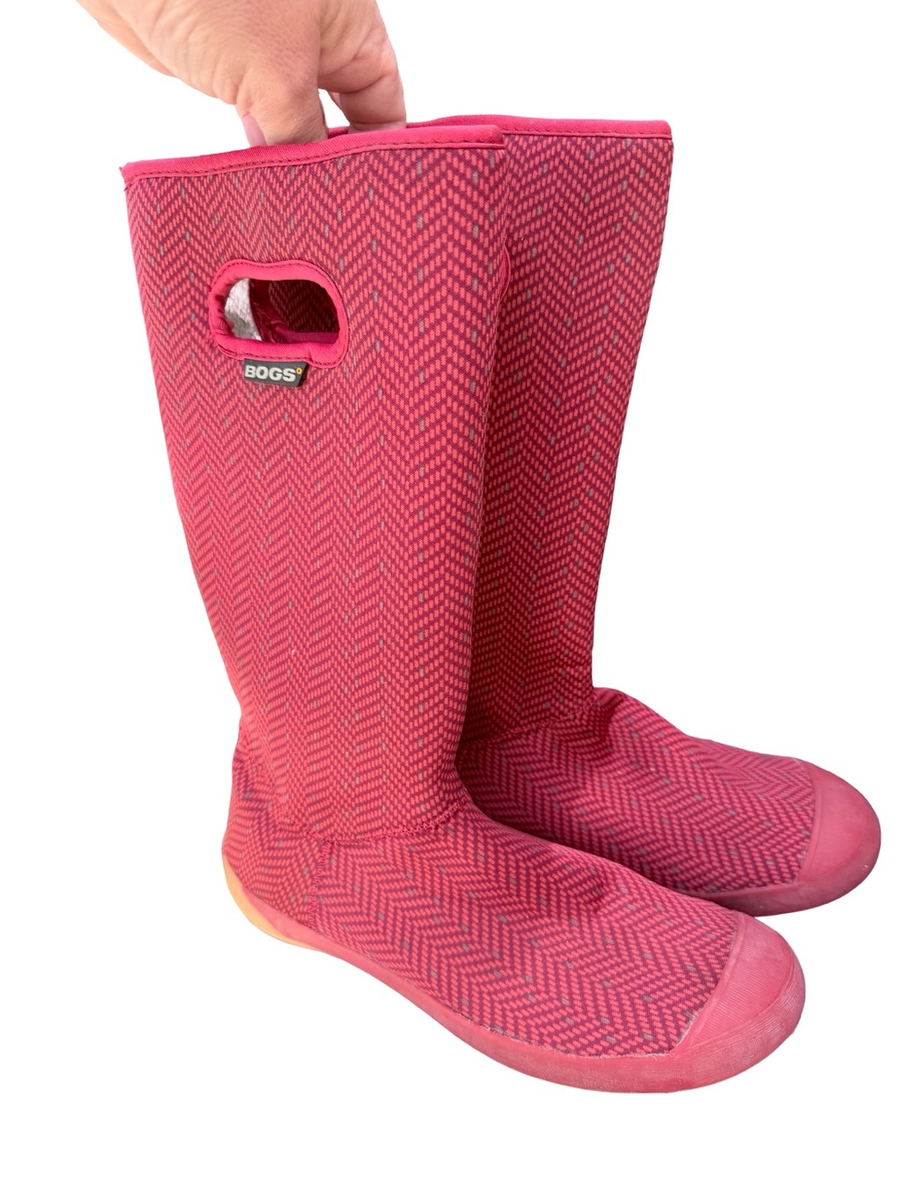 Bogs Women's Red and Grey Herringbone Tall Summit Knit Boots